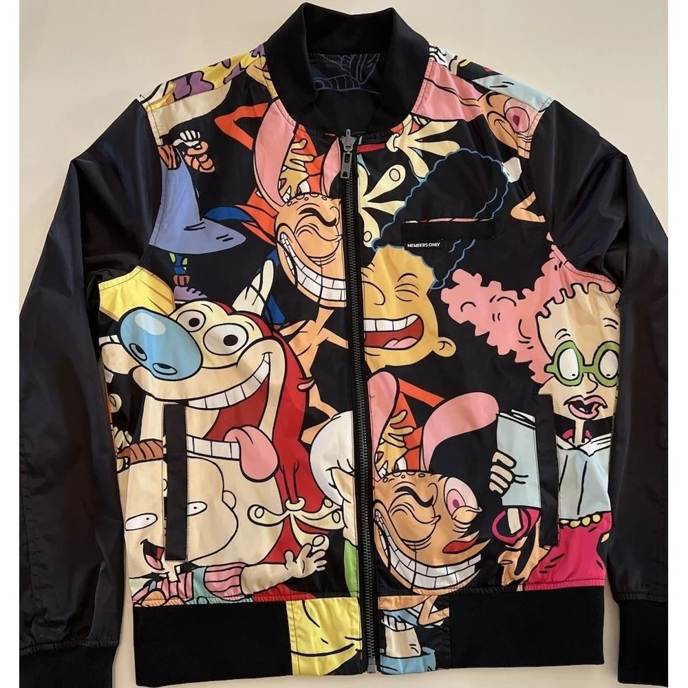 Members Only x Nickelodeon Reversible Bomber Jacket M Rugrats Hey Arnold 1990s
